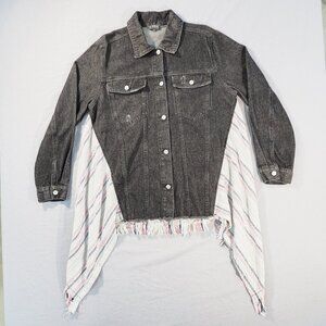 J.NNA Denim Jean Jacket Womens Medium Black Boho Witchy Rockabilly Fringe Retro